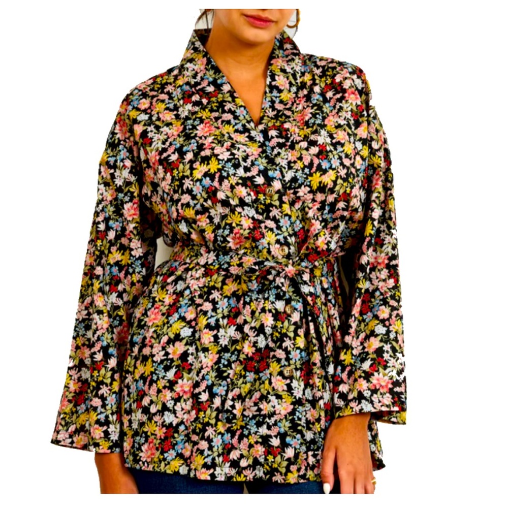 NWOT Loup Louie dark florals button down shirt on trend dopamine dressing XL new